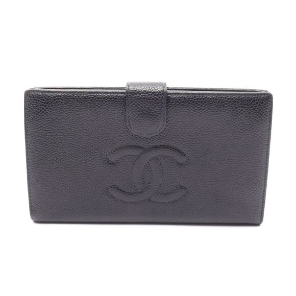 Chanel Caviar Skin Coco Mark Long Wallet Black - Picture 1 of 10
